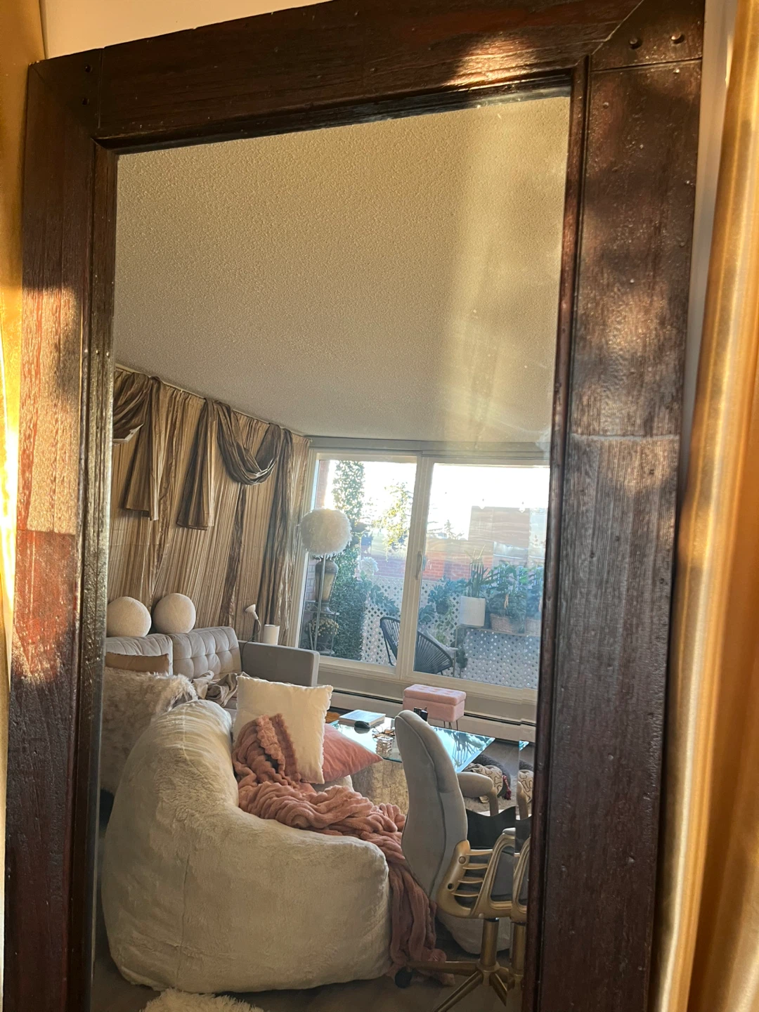 Large Rustic Solid Wood Framed Mirror - Like New Condition - photo 2