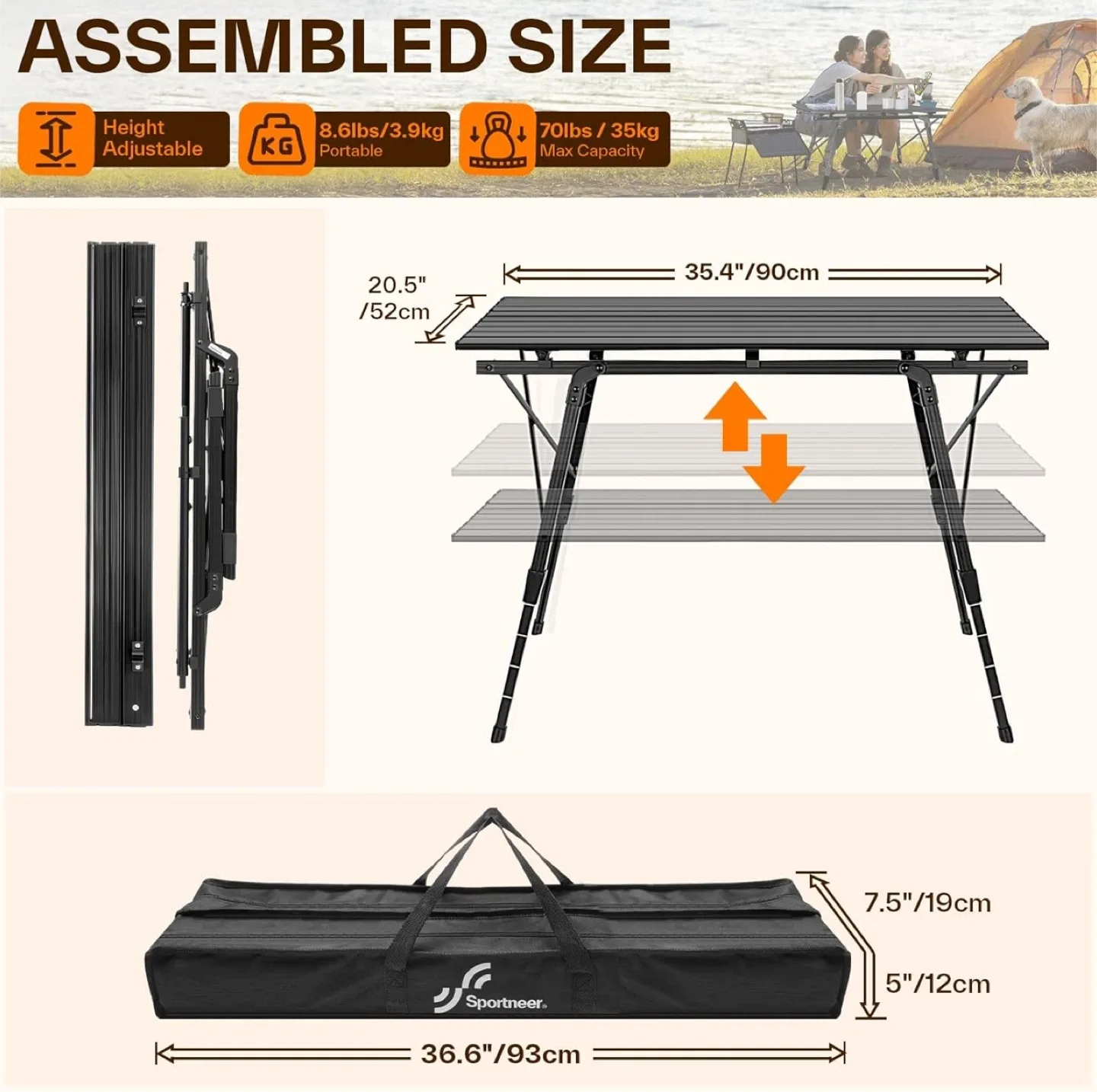 Sportneer Camping Table - Black image indicator(4)