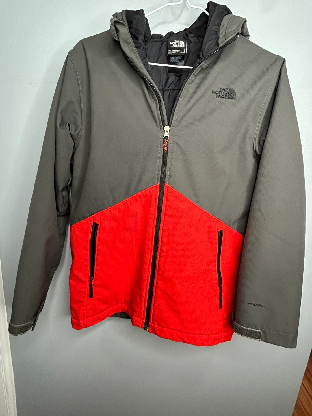 The North Face Gray & Red Windwall Jacket