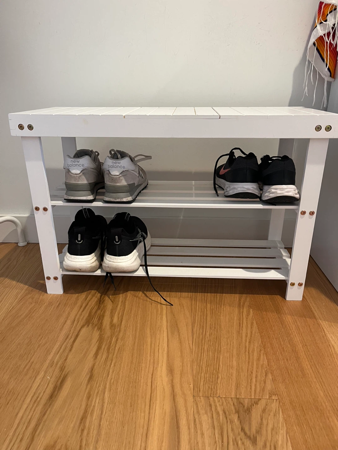 White Wooden Shoe Rack Bench - photo 2