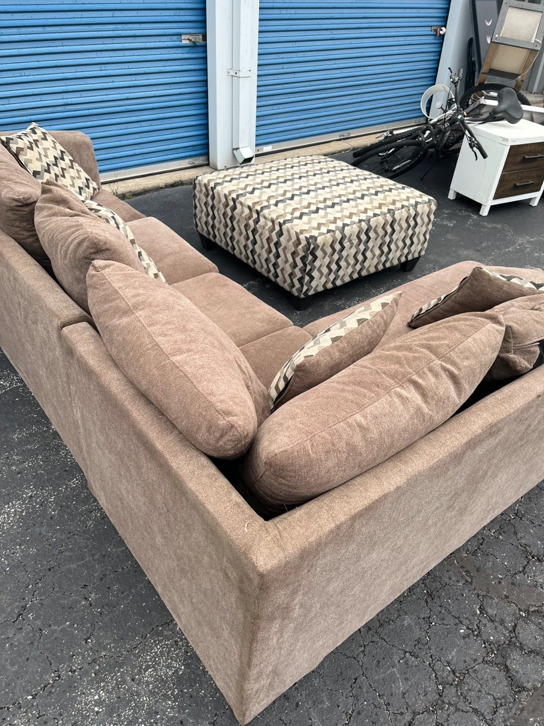 Brown Sectional Sofa with Ottoman