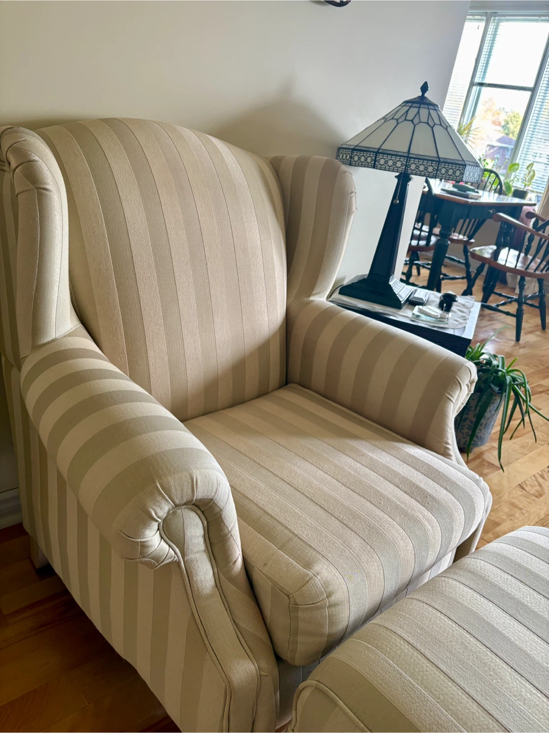 Striped Wingback Chair with Ottoman - photo 3