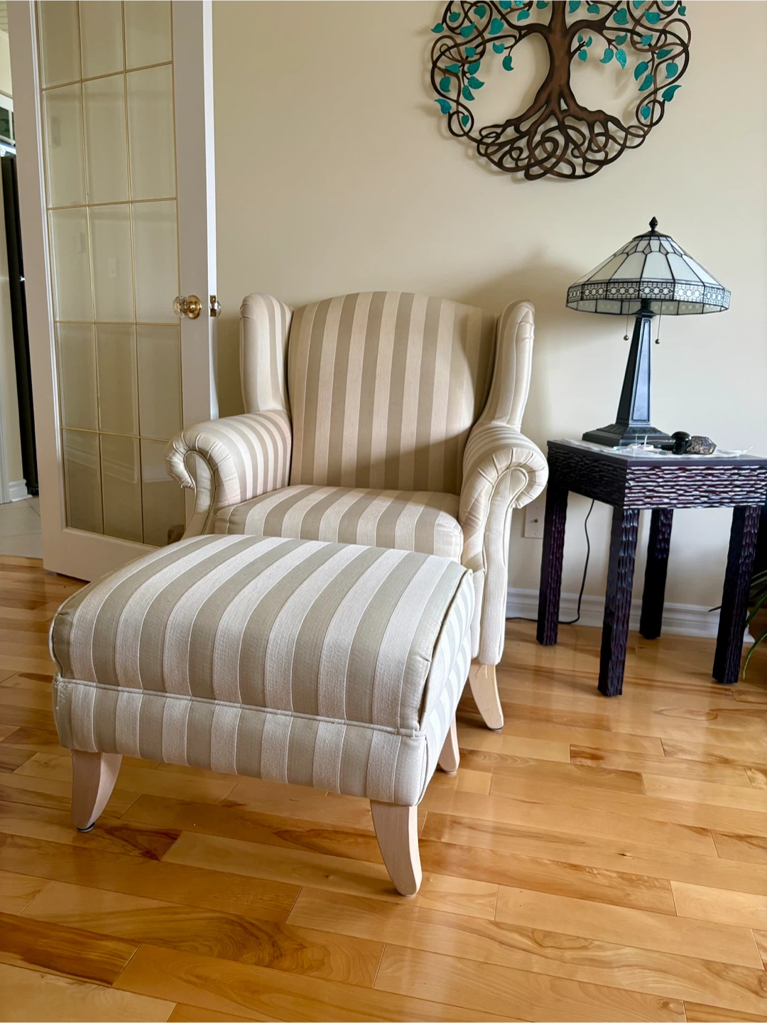 Striped Wingback Chair with Ottoman - photo 2
