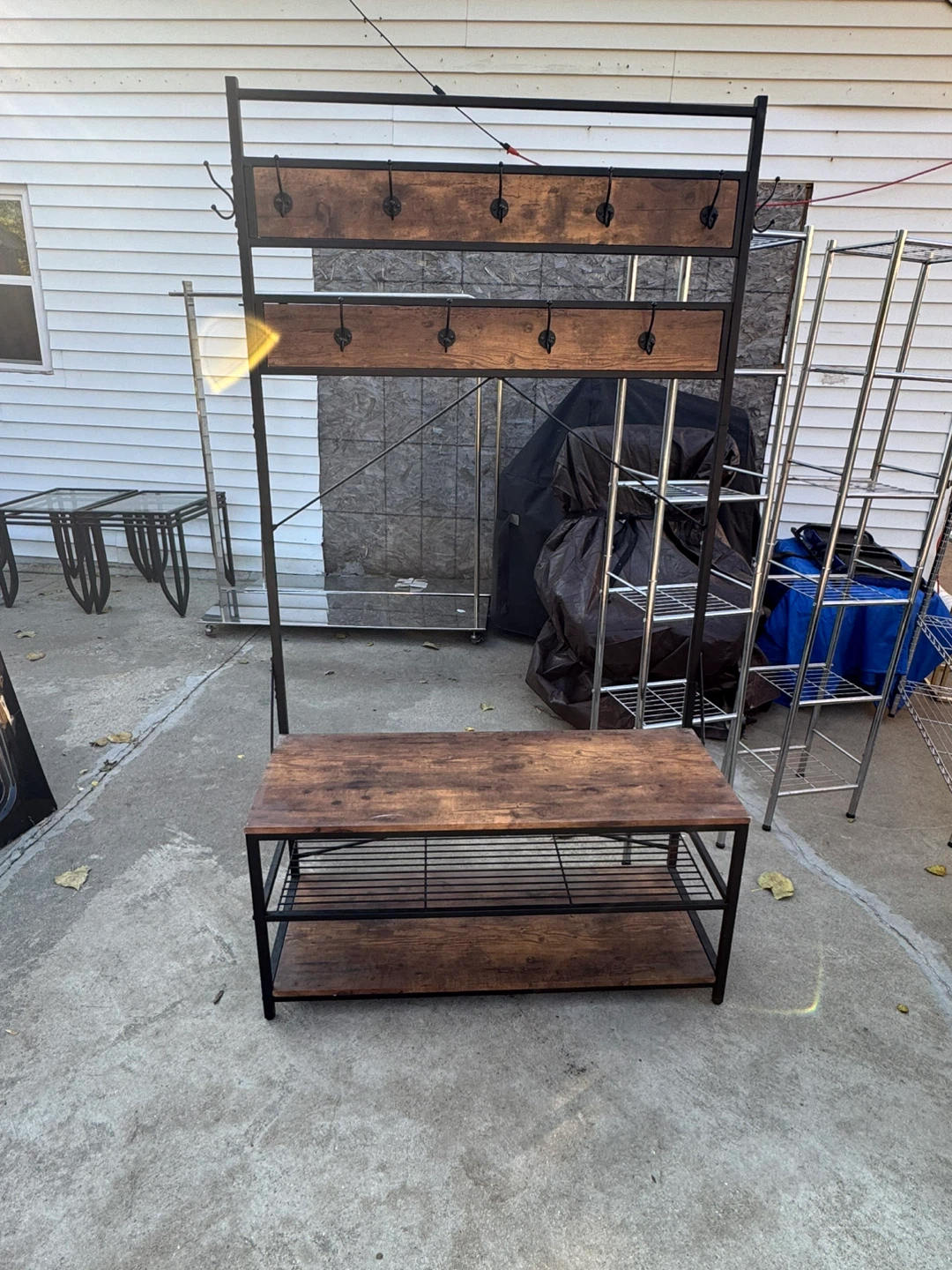 Coat Rack Entryway Hall Tree with Shoe Bench