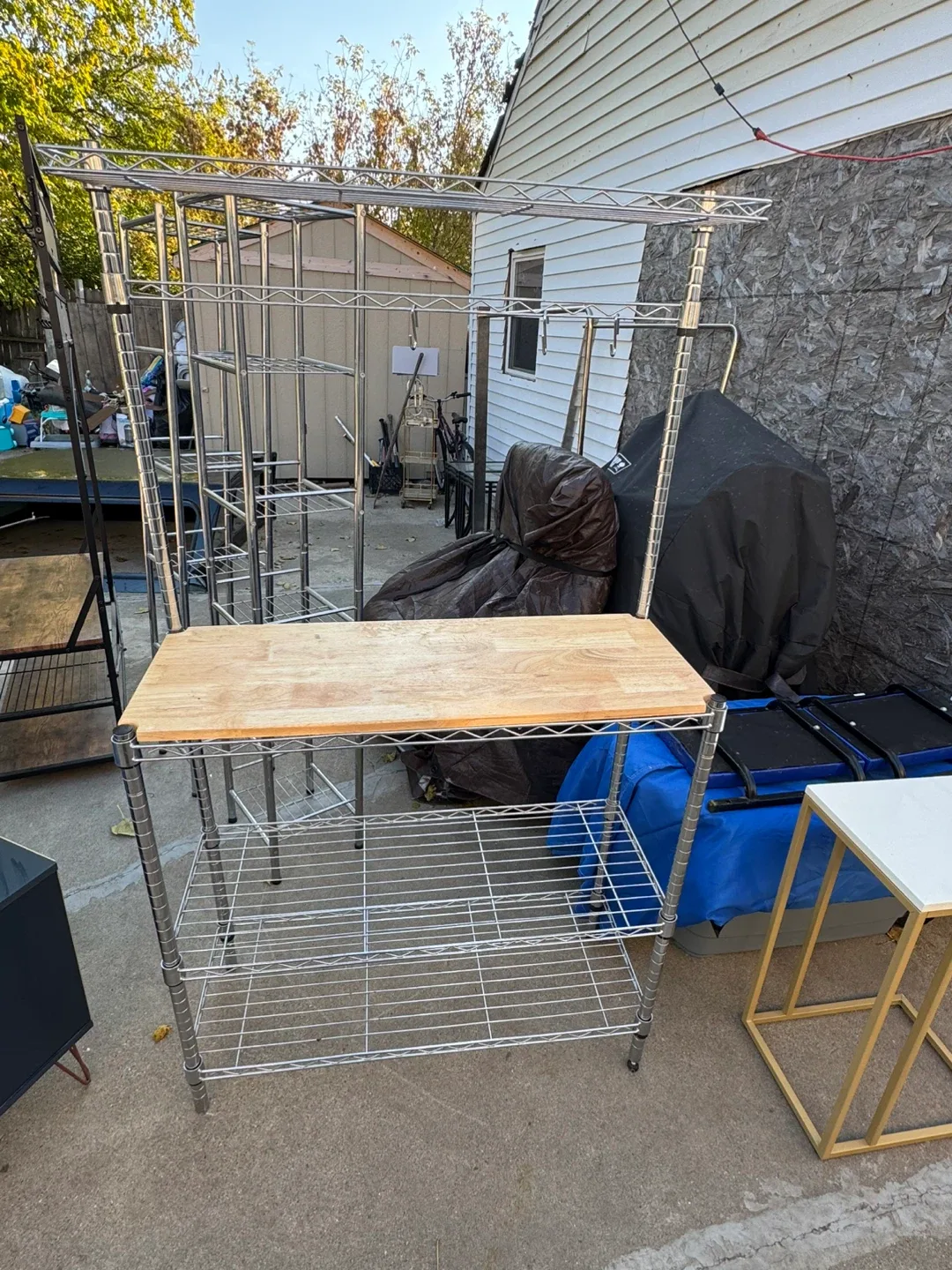 Chrome Metal Garment Rack with Wood Top thumbnail