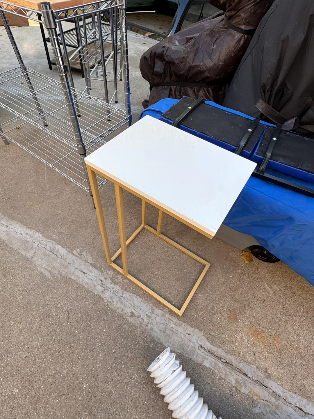 White & Gold Accent Table - 28" Tall