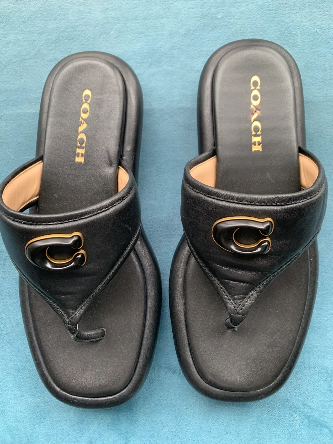 Coach Black Leather Thong Sandals - Size 8