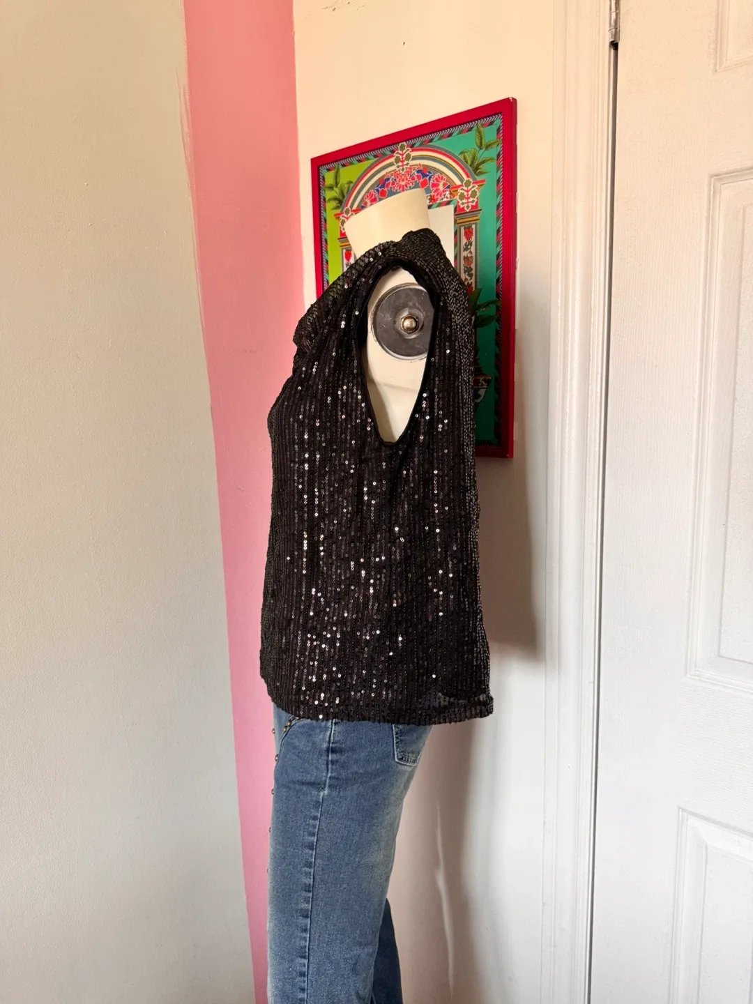 Black Sequin Sleeveless Top image indicator(2)