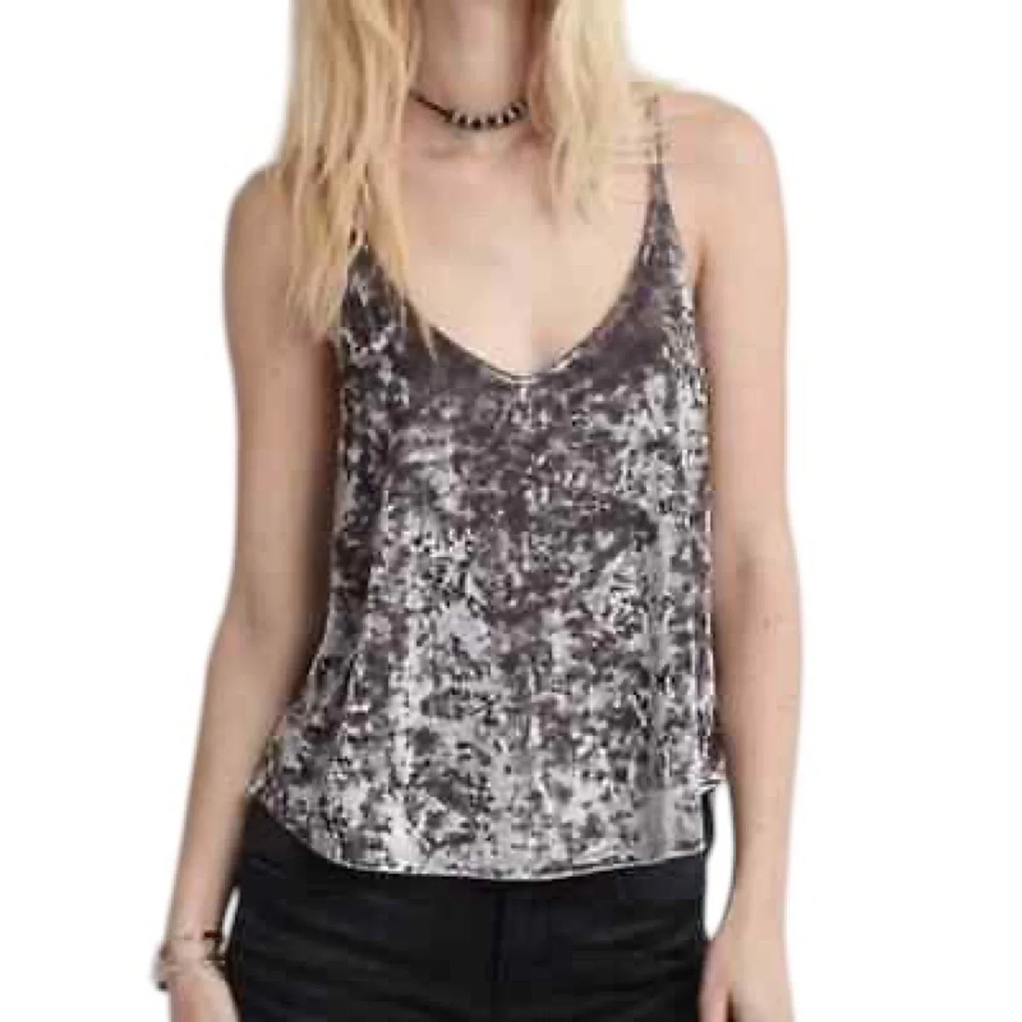 American Eagle AEO Silver Gray Crushed Velvet Tank Top Size M thumbnail