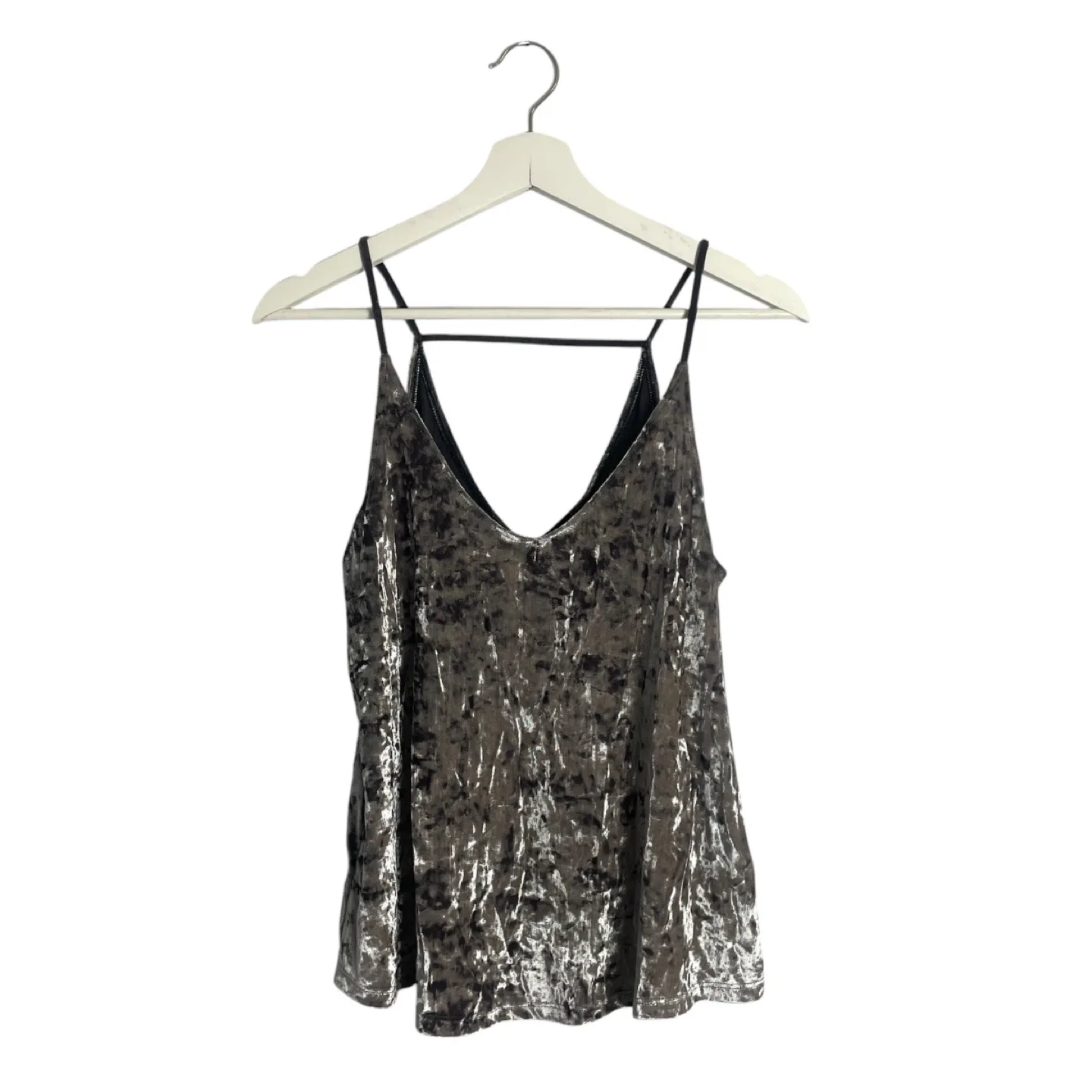 American Eagle AEO Silver Gray Crushed Velvet Tank Top Size M image indicator(2)