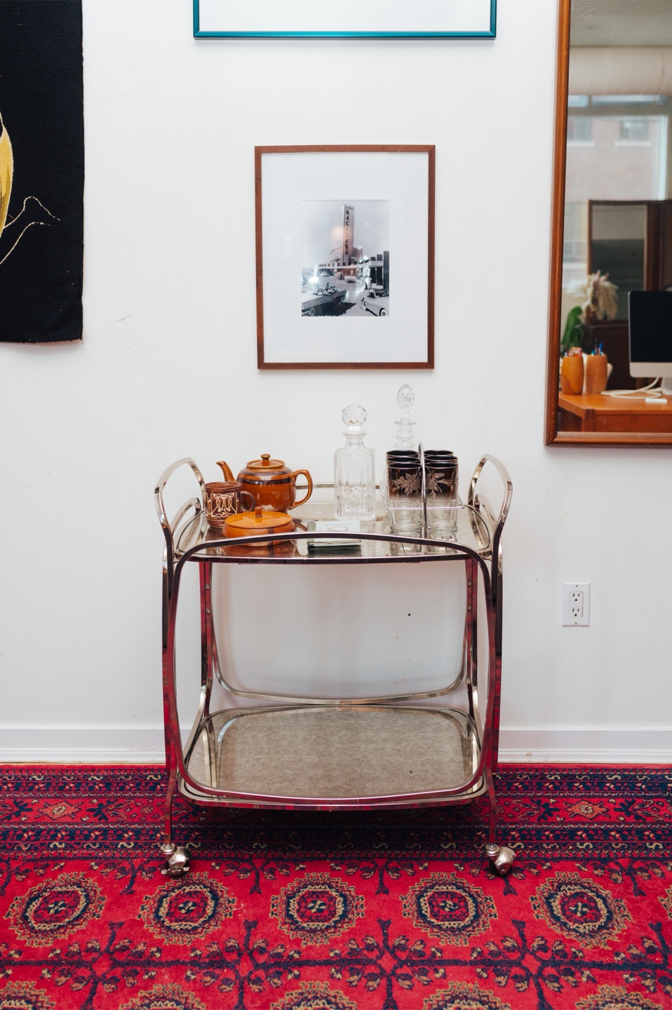 West Elm Bar Cart with Antiqued Mirror - photo 3