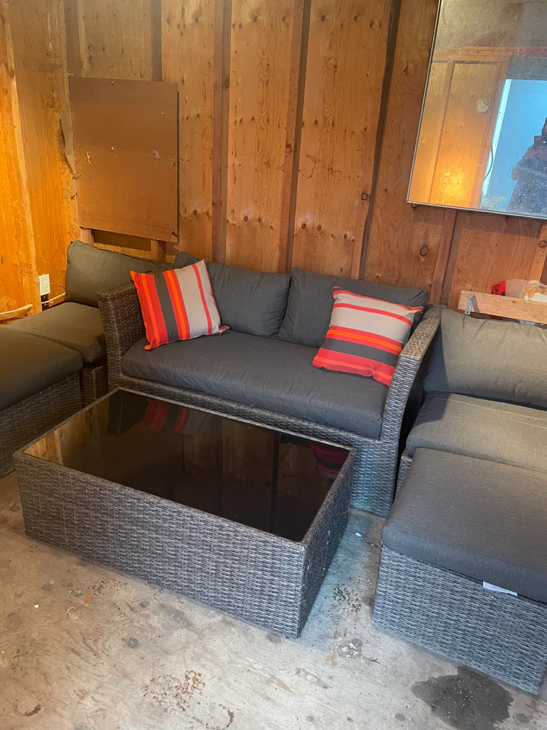Wicker Outdoor Patio Set - Sofa, Ottomans, Table