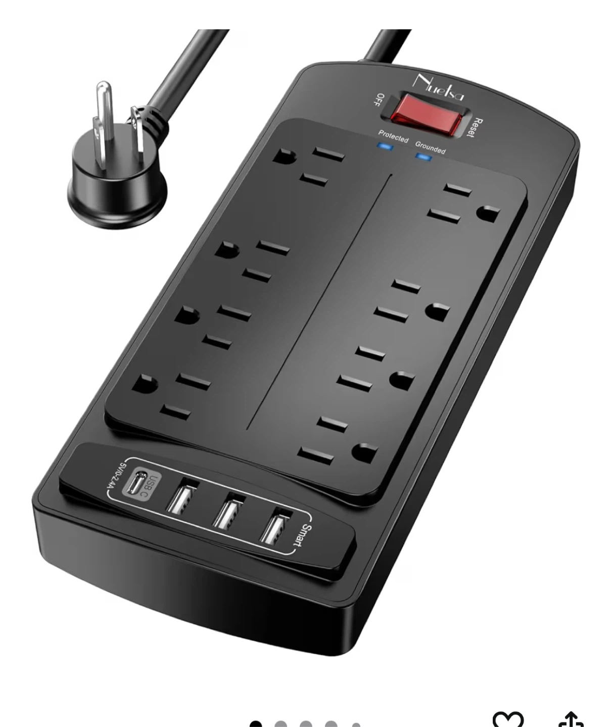 Power Strip 6ft with 8 AC Outlets and 3 USB Ports