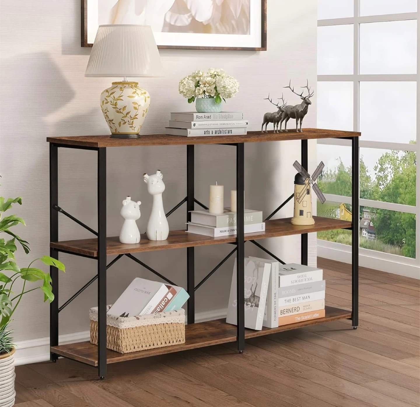 Console Table with 3-Tier Open Shelf