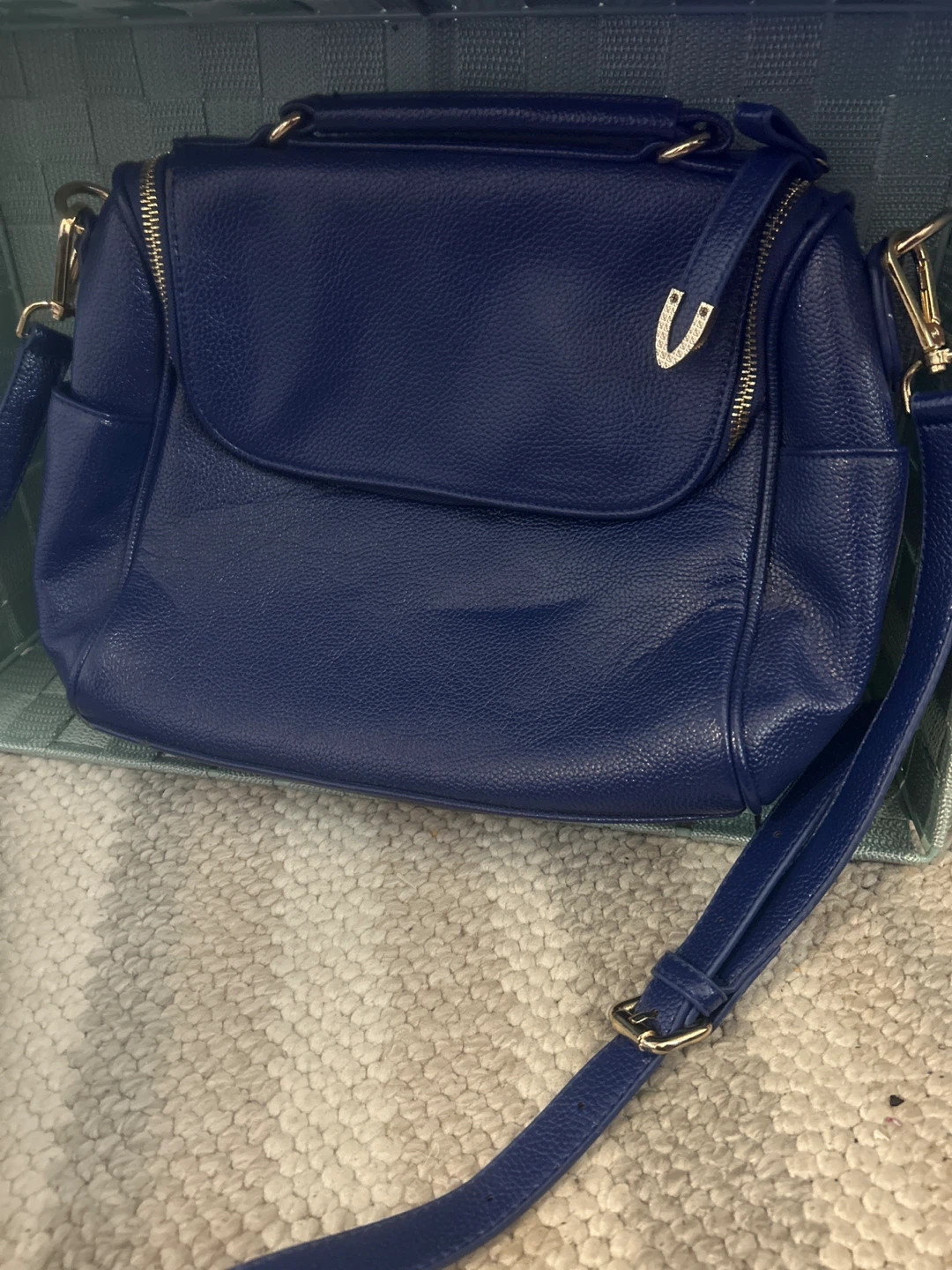 Blue Leather Crossbody Bag