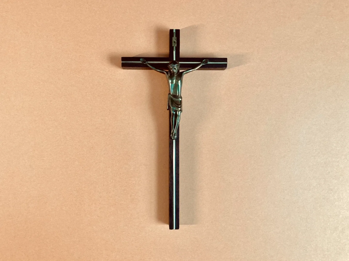 Vintage MCM Wood and Brass Wall Crucifix image indicator(2)