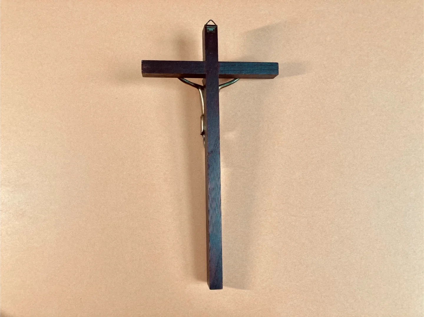 Vintage MCM Wood and Brass Wall Crucifix image indicator(3)