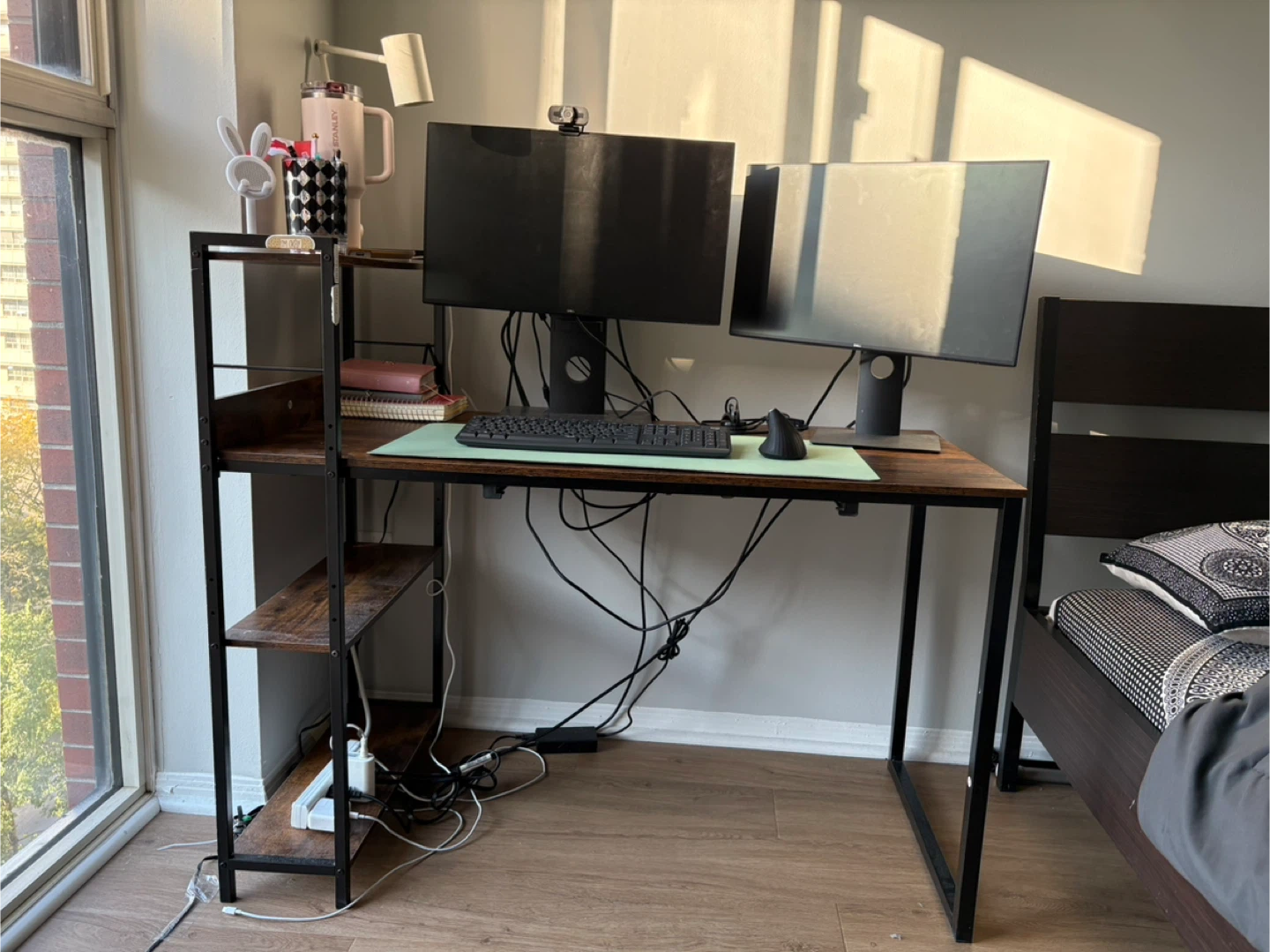 Industrial Style Desk with Shelves - Brown & Black - photo 3