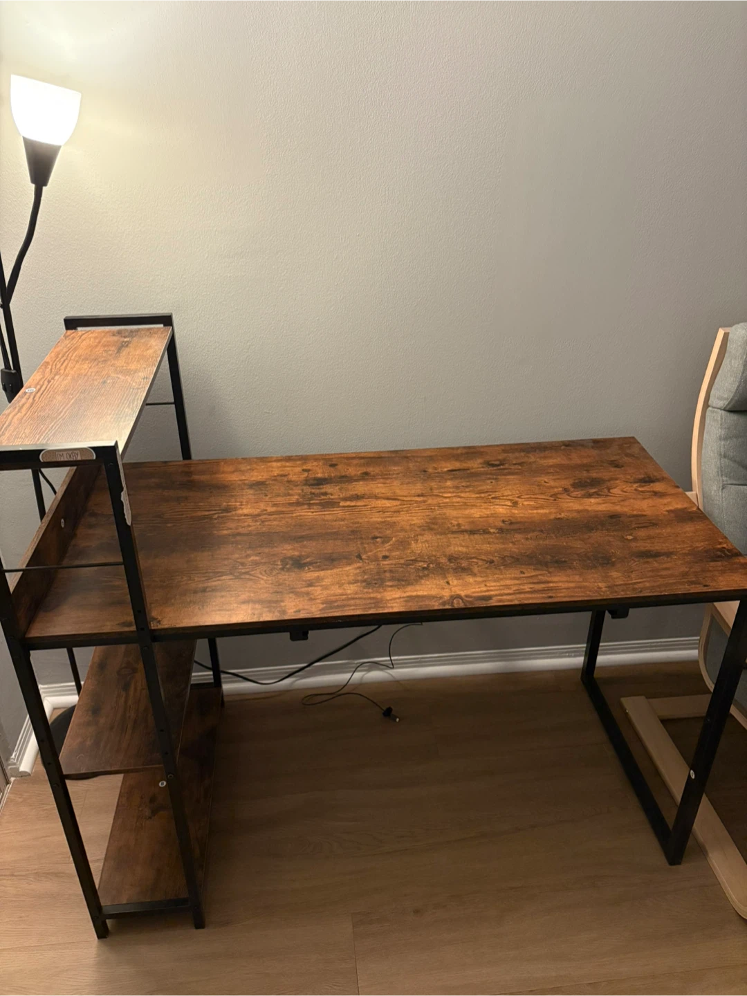 Industrial Style Desk with Shelves - Brown & Black