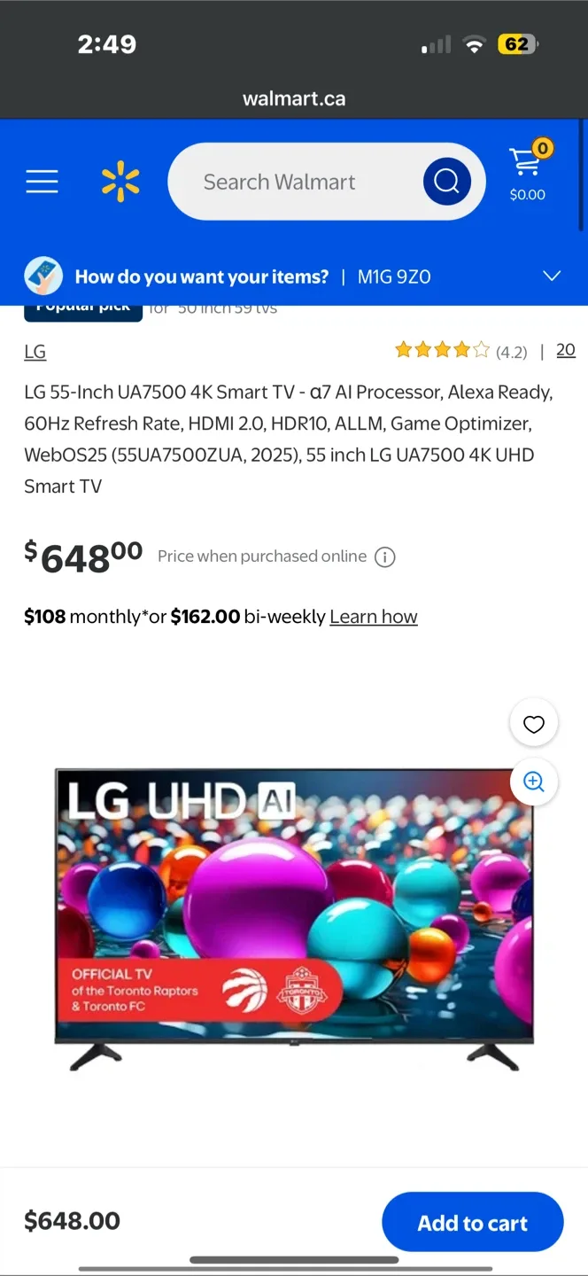 LG 55-Inch UA7500 4K Smart TV thumbnail