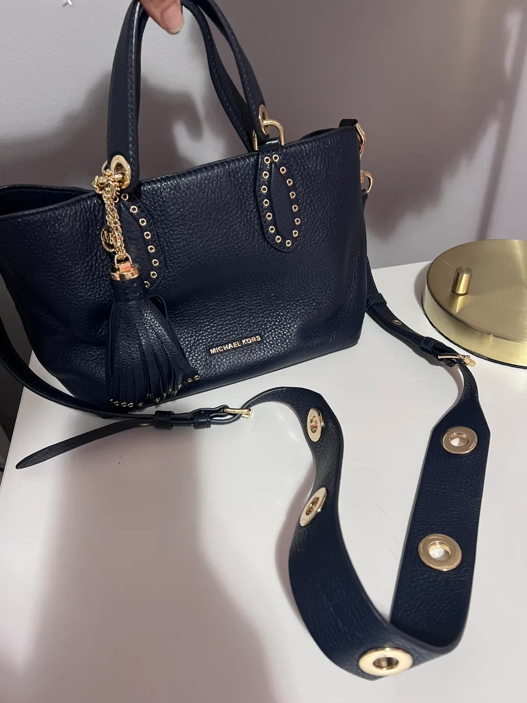 Michael Kors Navy Blue Leather Tote Bag