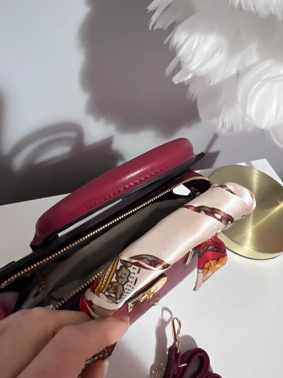 Burgundy Croc Embossed Handbag image indicator(3)