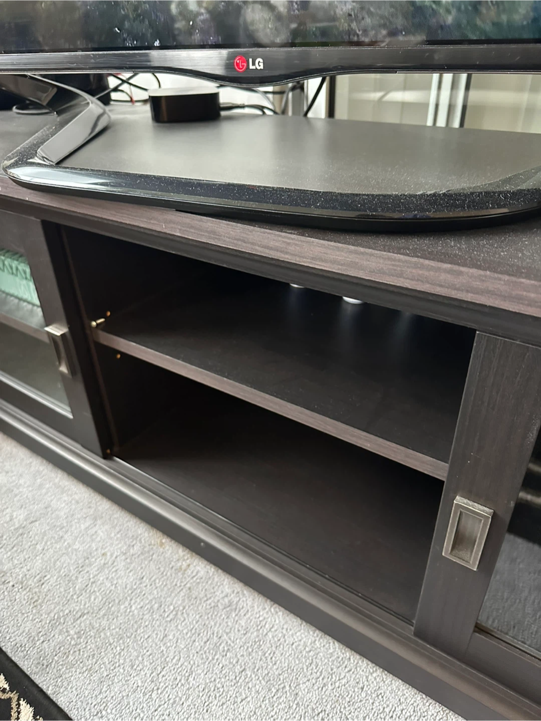 Dark Brown TV Stand with Glass Doors - photo 2