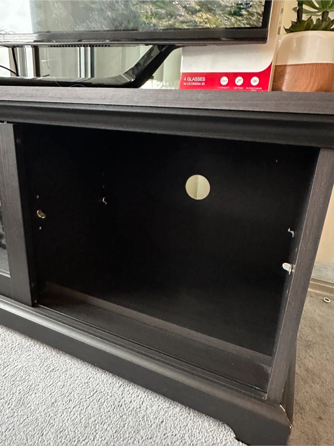 Dark Brown TV Stand with Glass Doors - photo 3