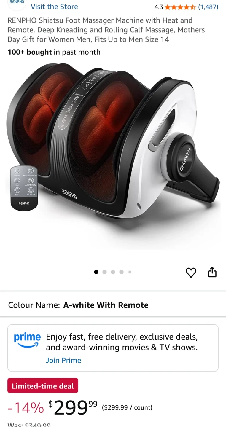 RENPHO Shiatsu Foot Massager - White with Remote thumbnail