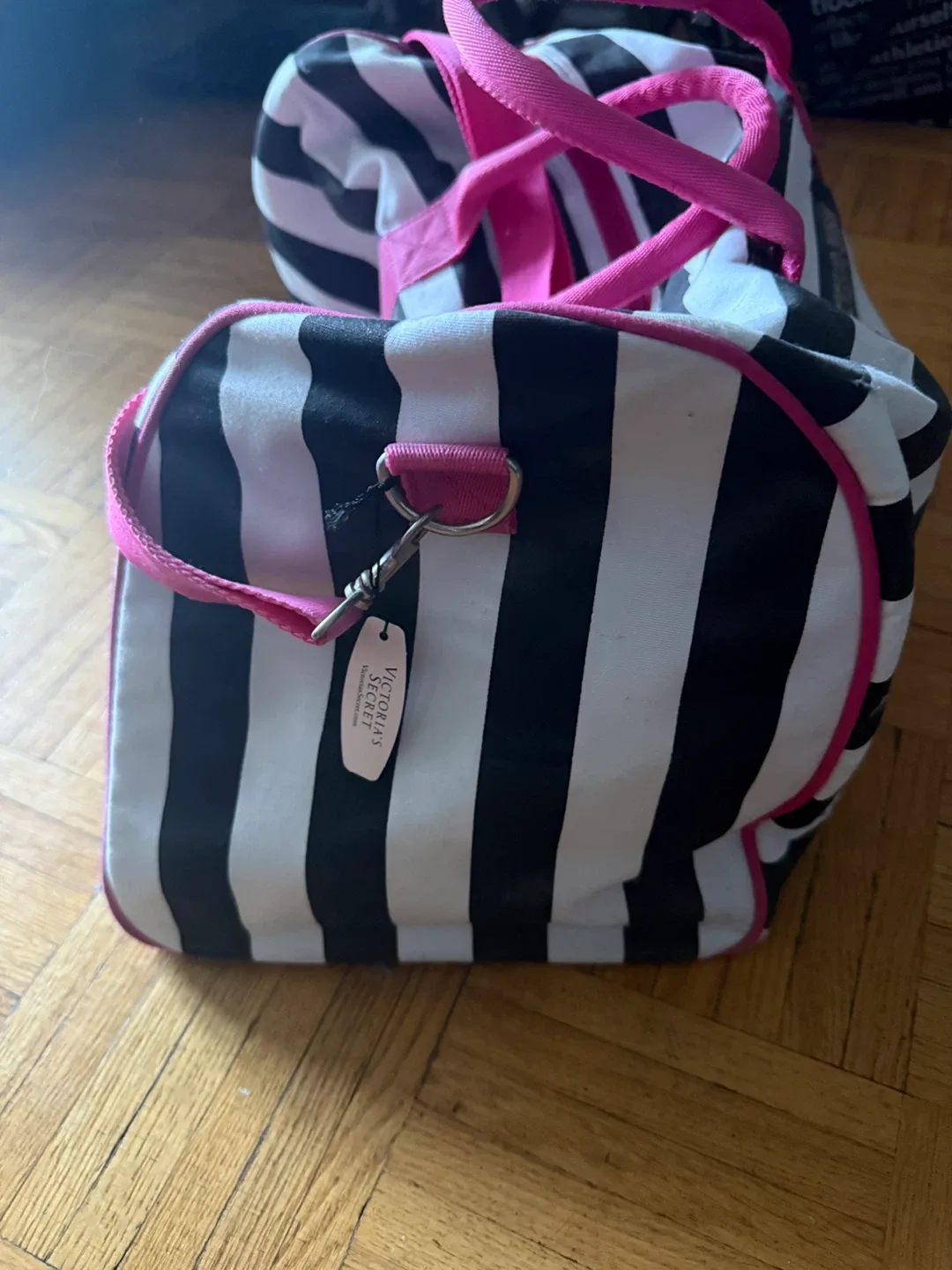 Victoria’s Secret Pink White with Black Stripes Duffle Bag image indicator(2)