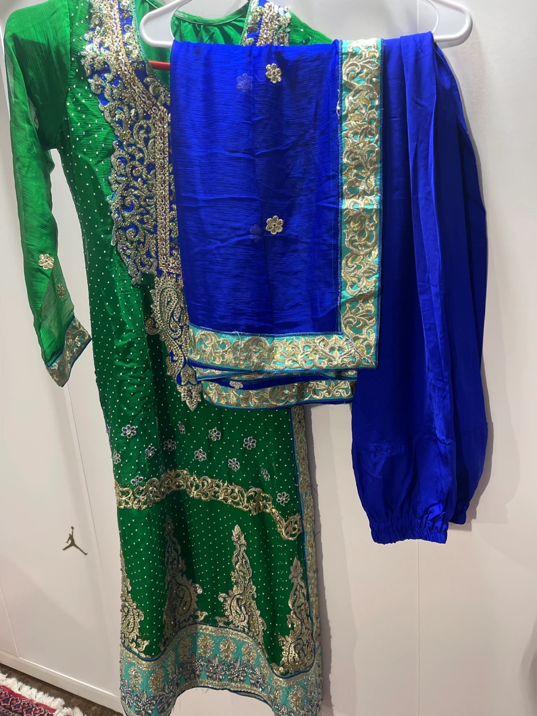 Green & Blue Embroidered Salwar Kameez