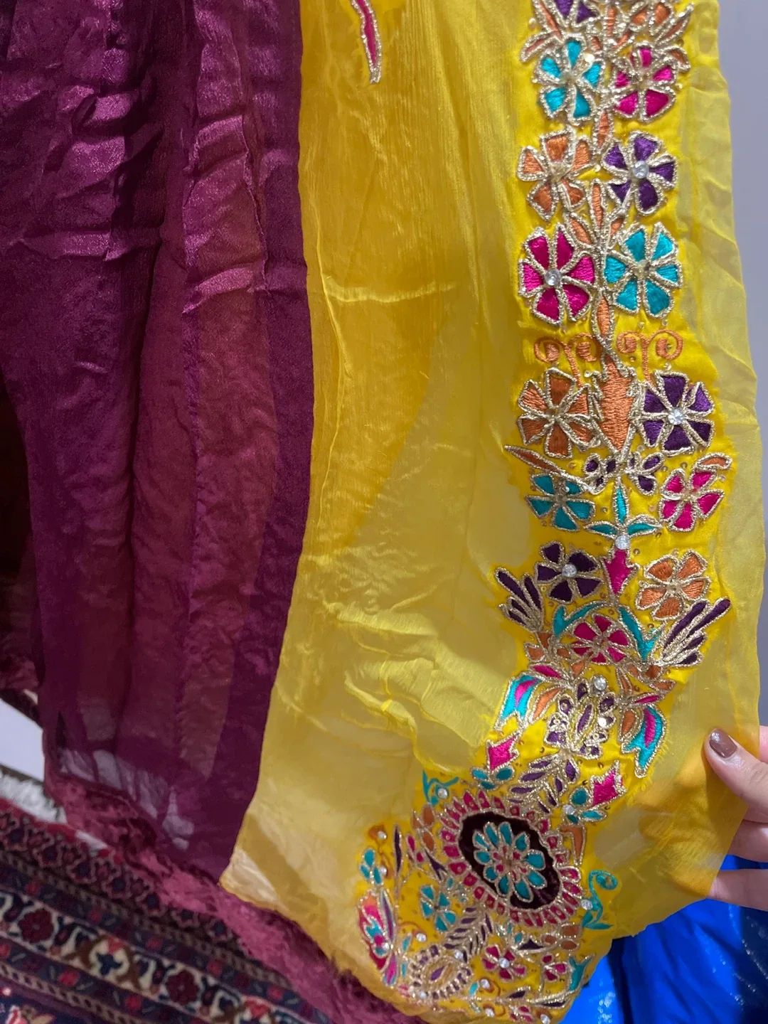 Yellow & Burgundy Embroidered Outfit image indicator(4)