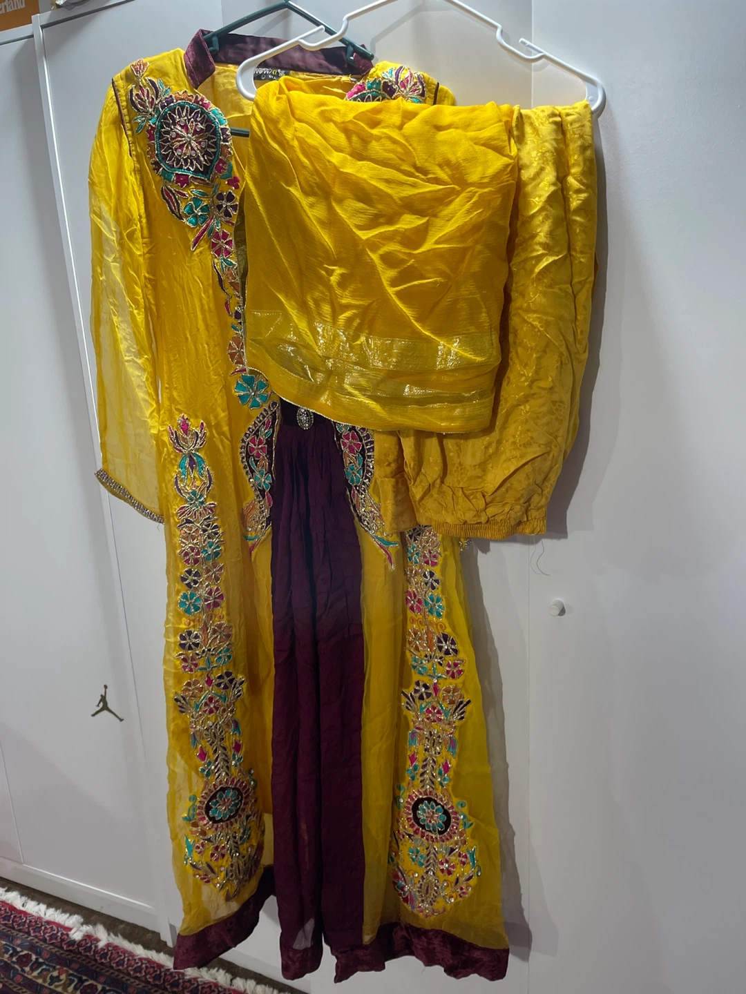 Yellow & Burgundy Embroidered Outfit