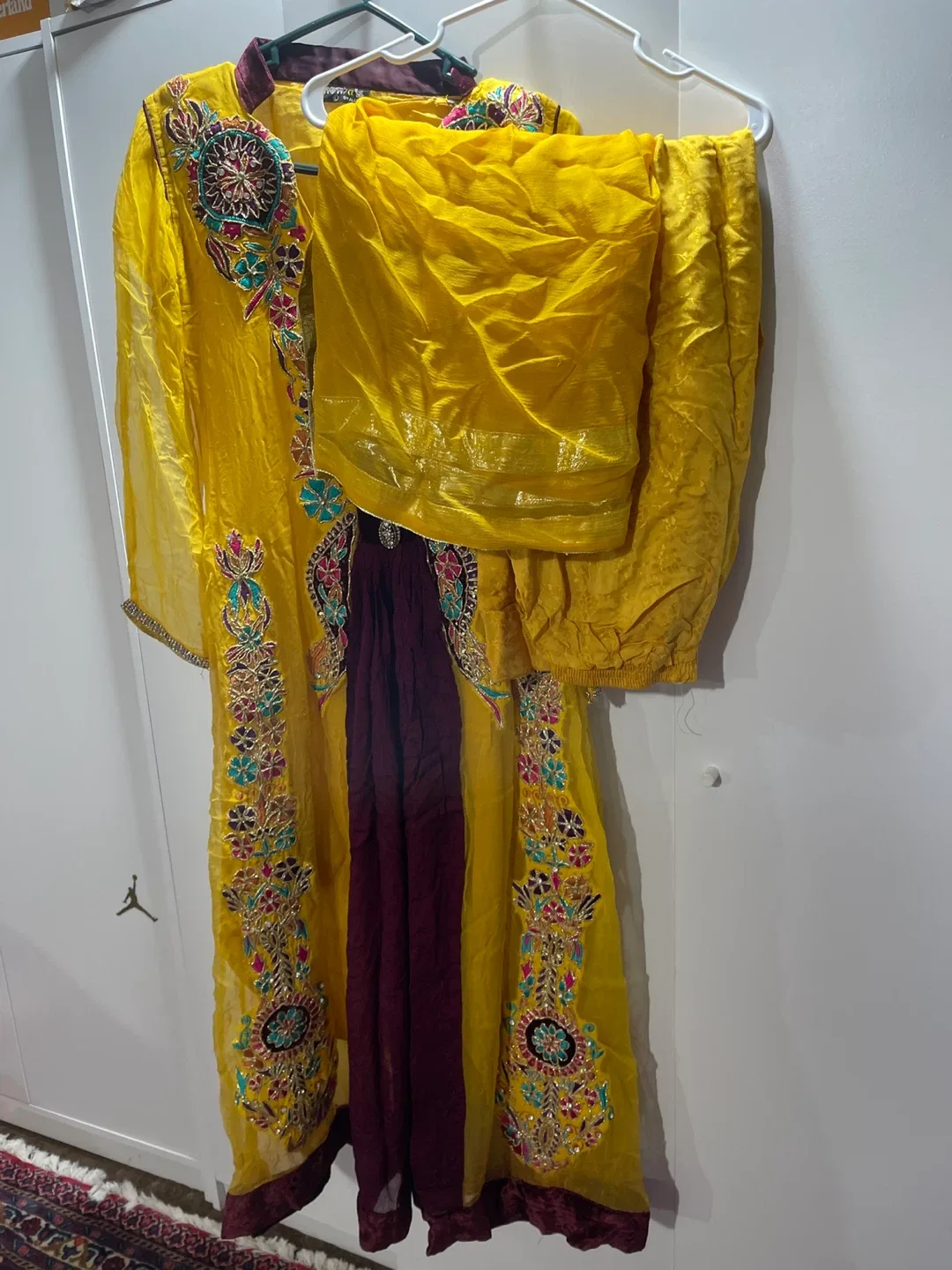 Yellow & Burgundy Embroidered Outfit thumbnail