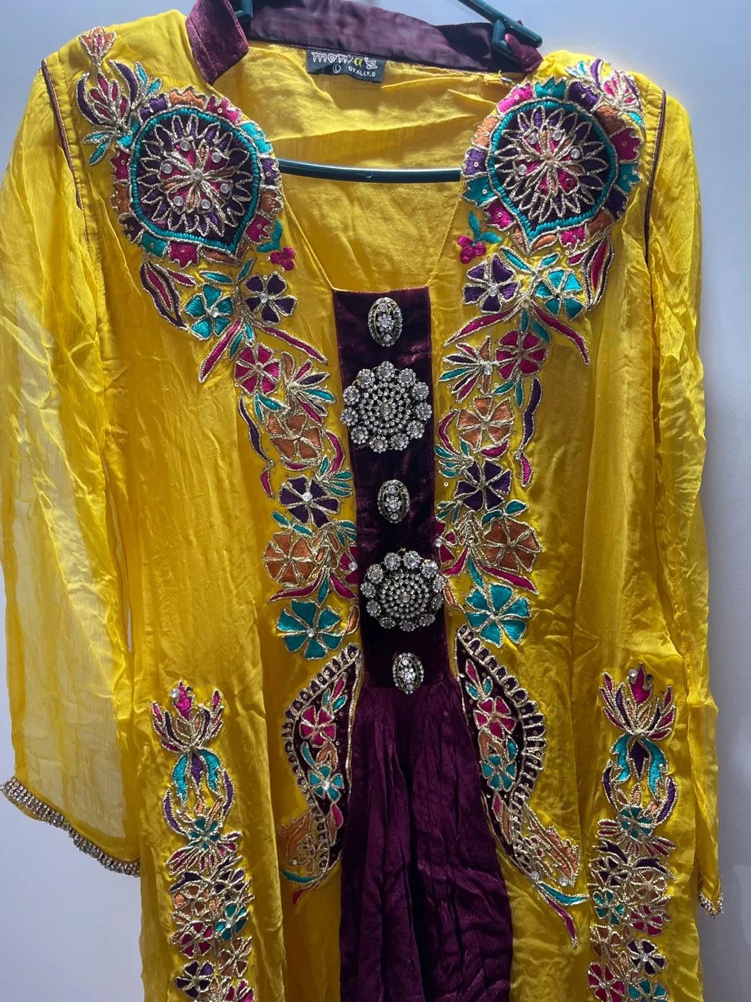 Yellow & Burgundy Embroidered Outfit image indicator(3)