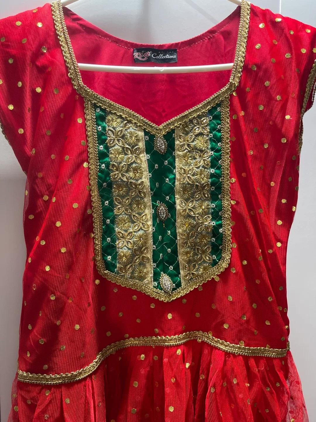 Red & Gold Girls' Dress with Dupatta image indicator(3)