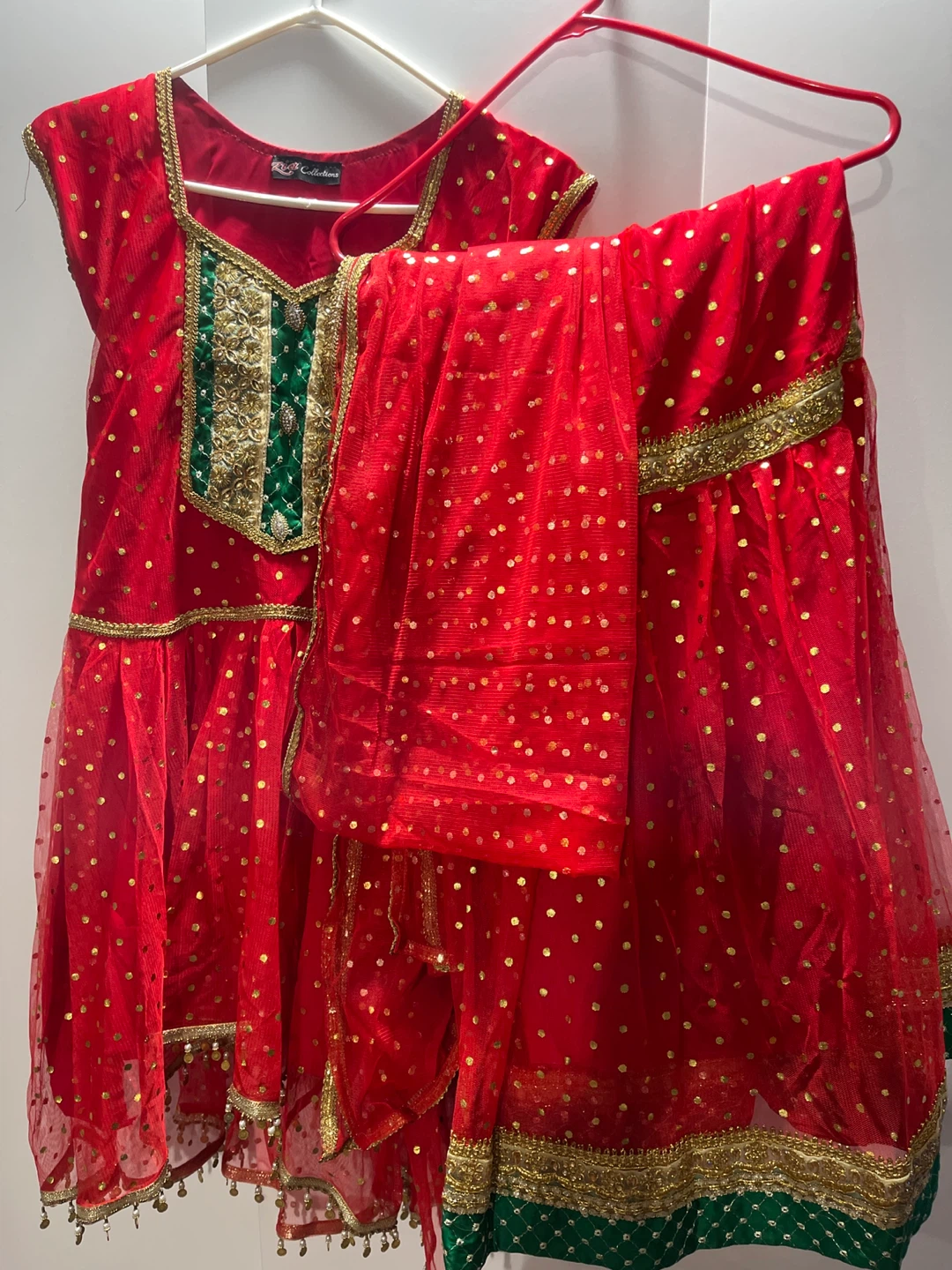 Red & Gold Girls' Dress with Dupatta