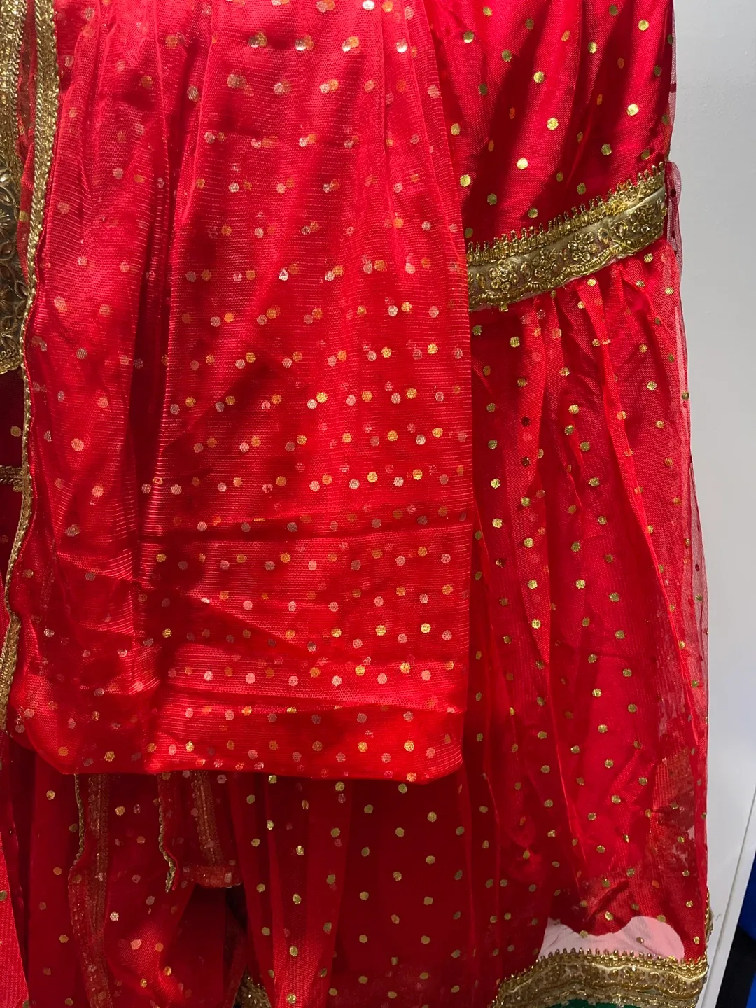 Red & Gold Girls' Dress with Dupatta image indicator(2)