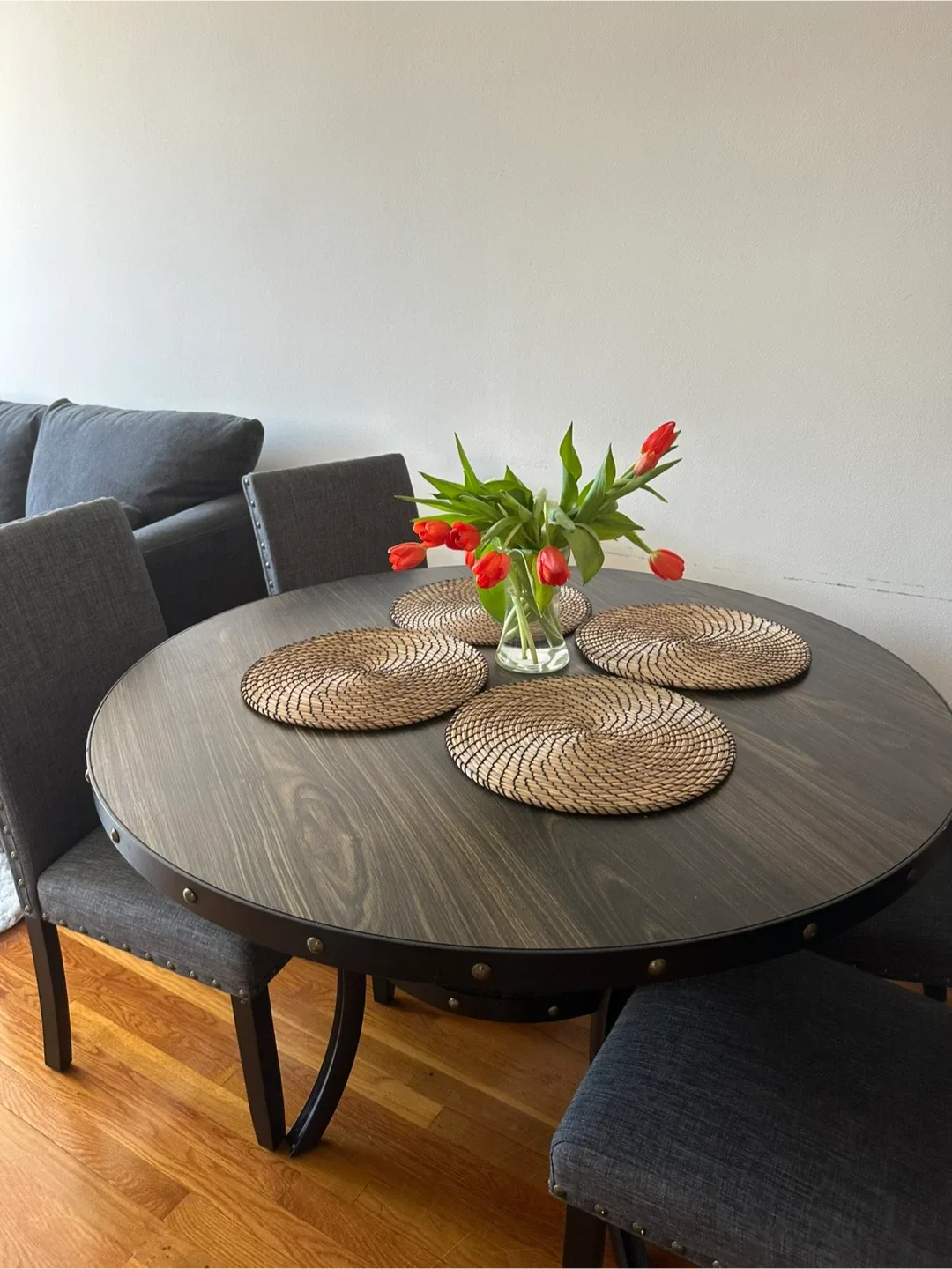 Round Dining Table with 4 Chairs - Dark Gray image indicator(2)