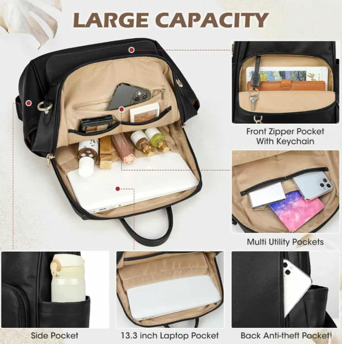 Black Leather Backpack image indicator(9)