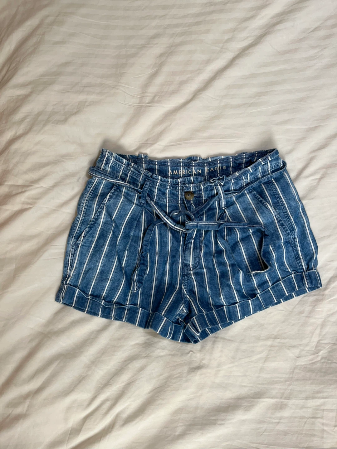 American Eagle Outfitters Blue and White Striped Jean Shorts