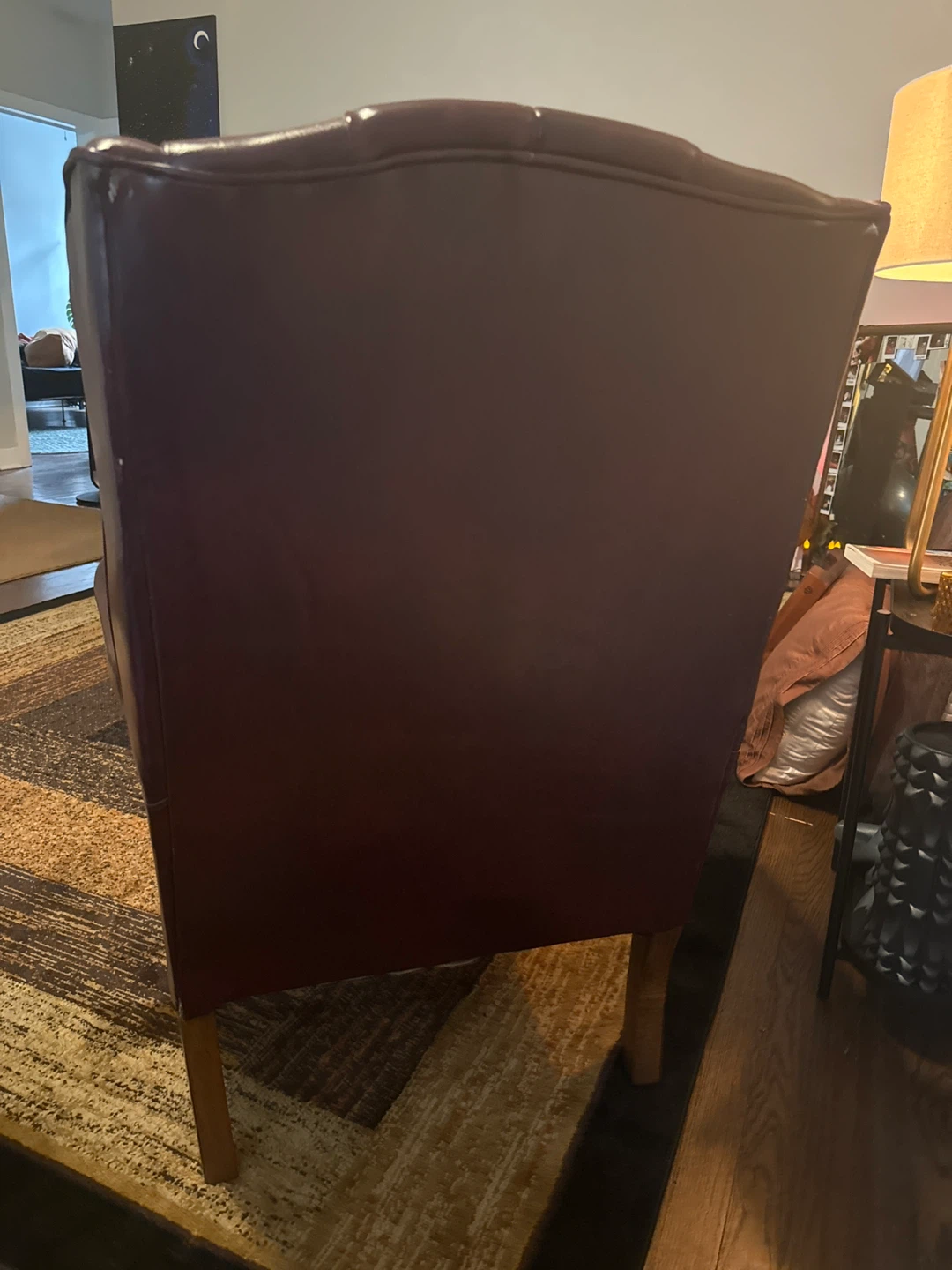 Burgundy Leather Wingback Armchair - photo 5