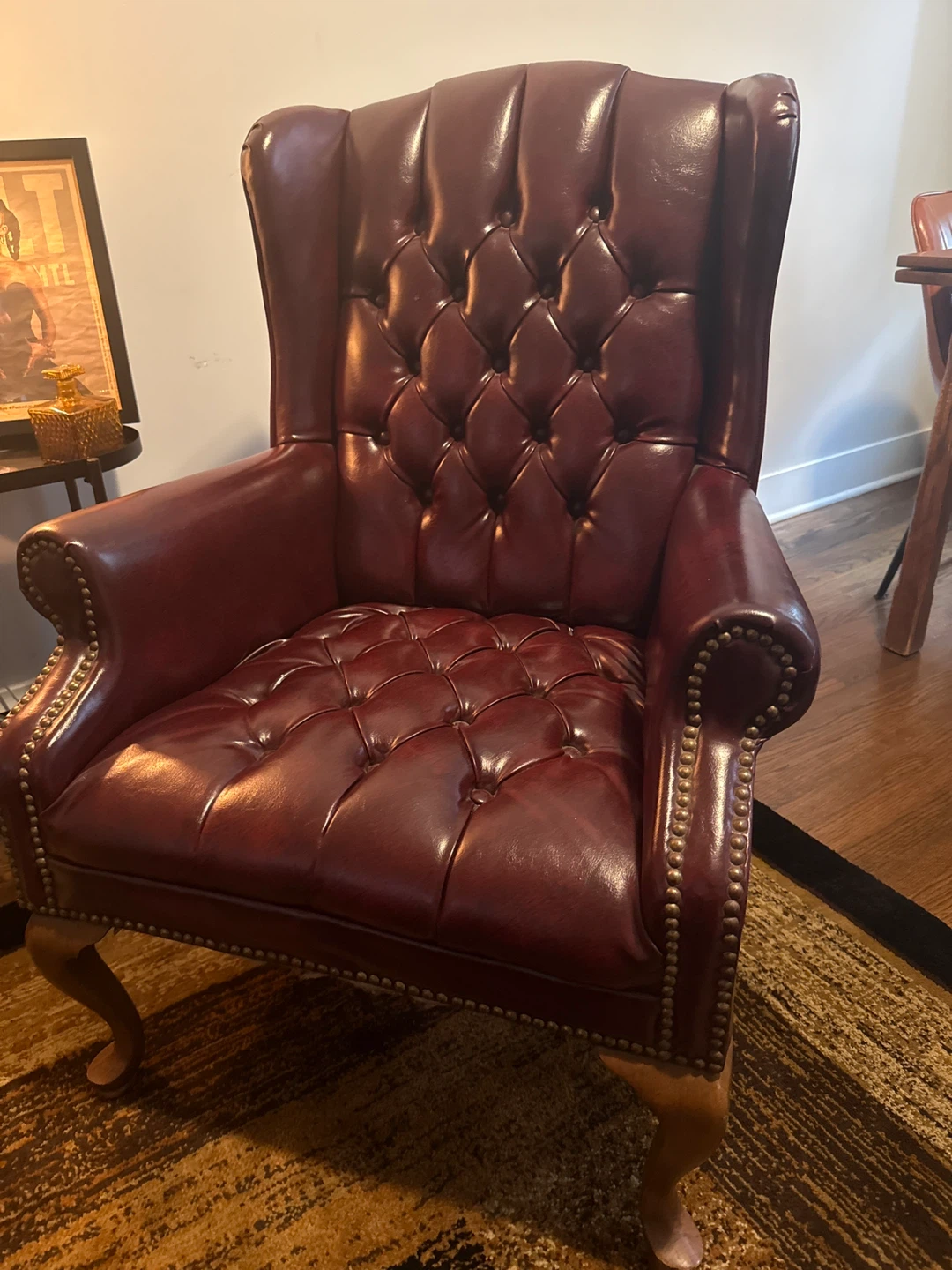 Burgundy Leather Wingback Armchair - photo 3
