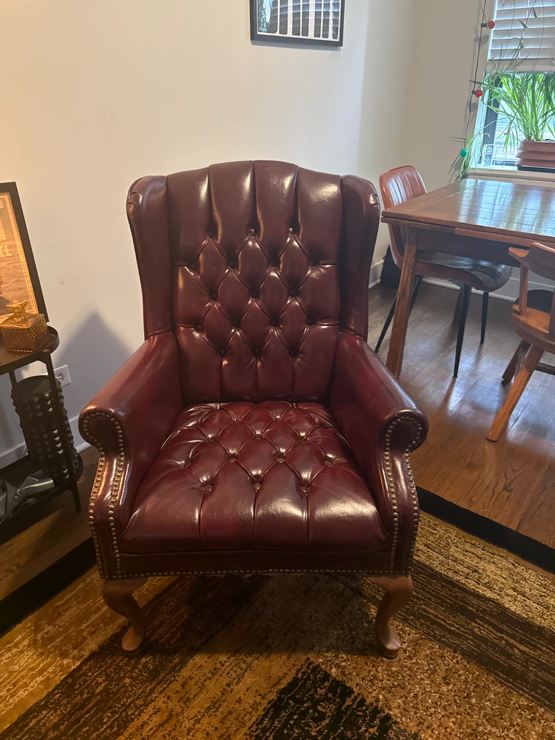 Burgundy Leather Wingback Armchair - photo 2