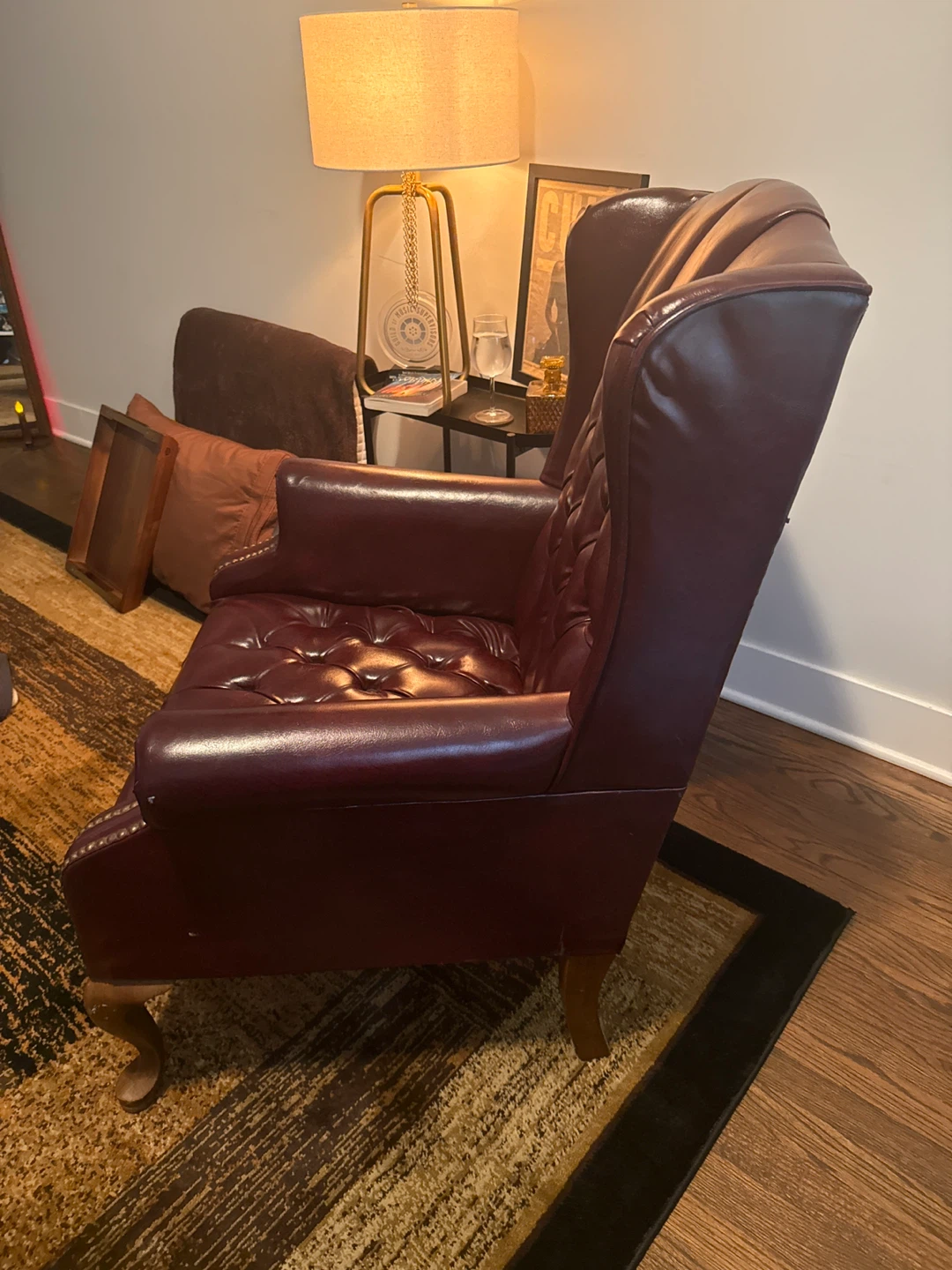 Burgundy Leather Wingback Armchair - photo 4
