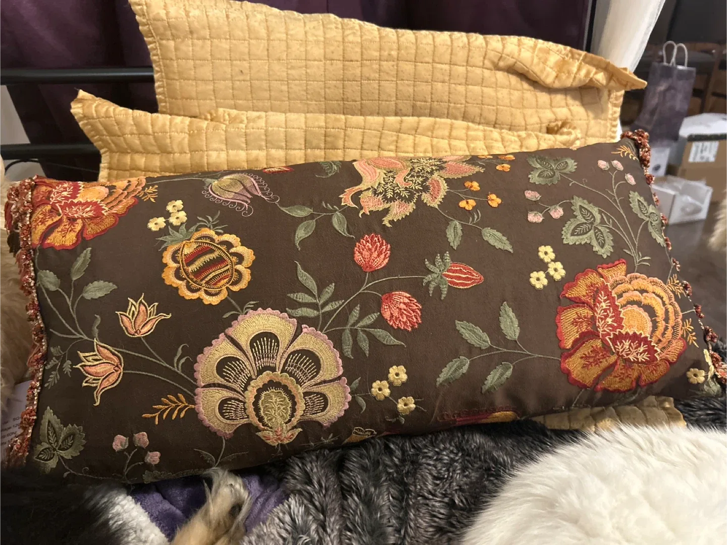 Floral Embroidered Accent Pillow