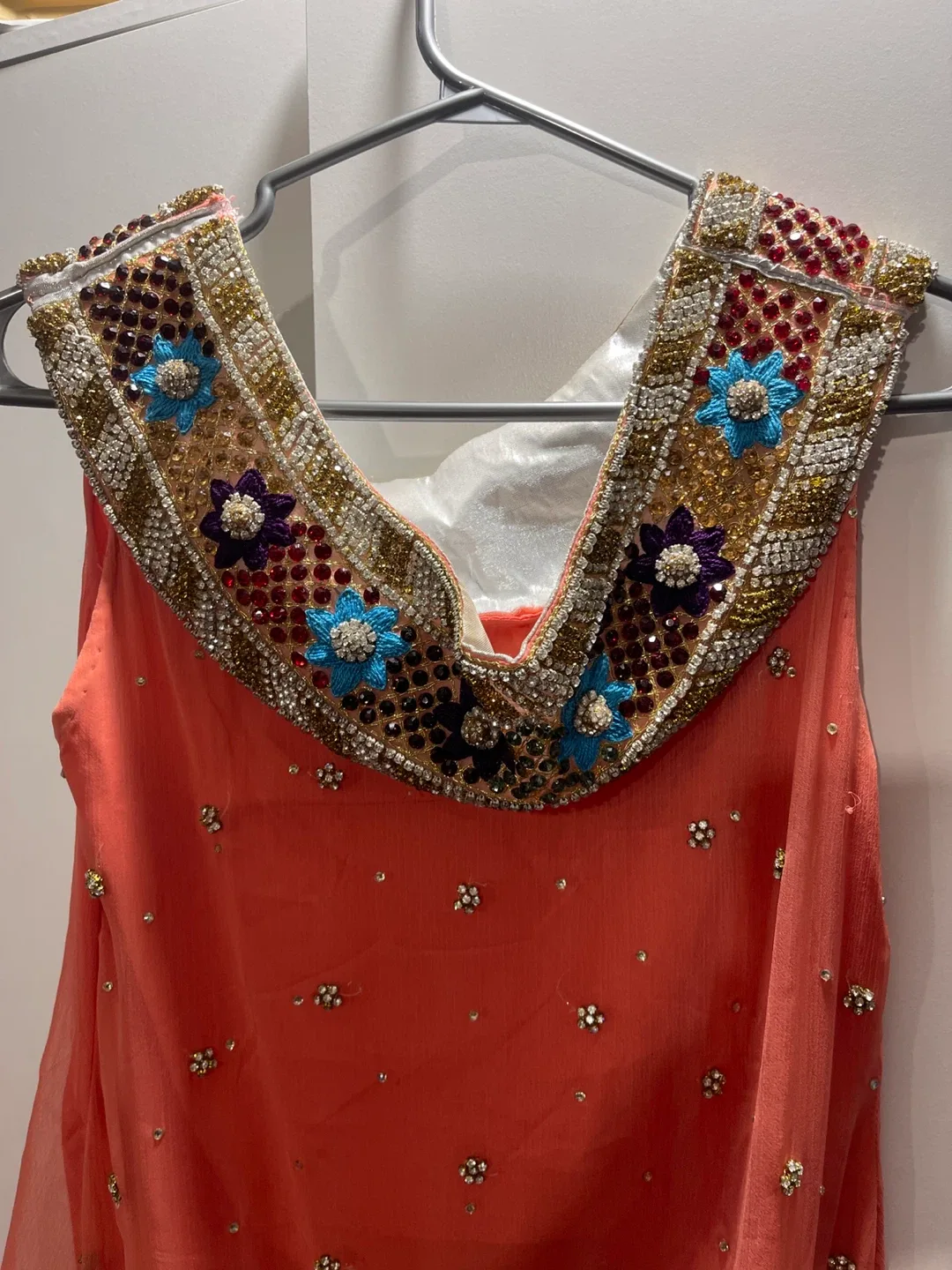 Coral Embellished Indian Outfit image indicator(3)