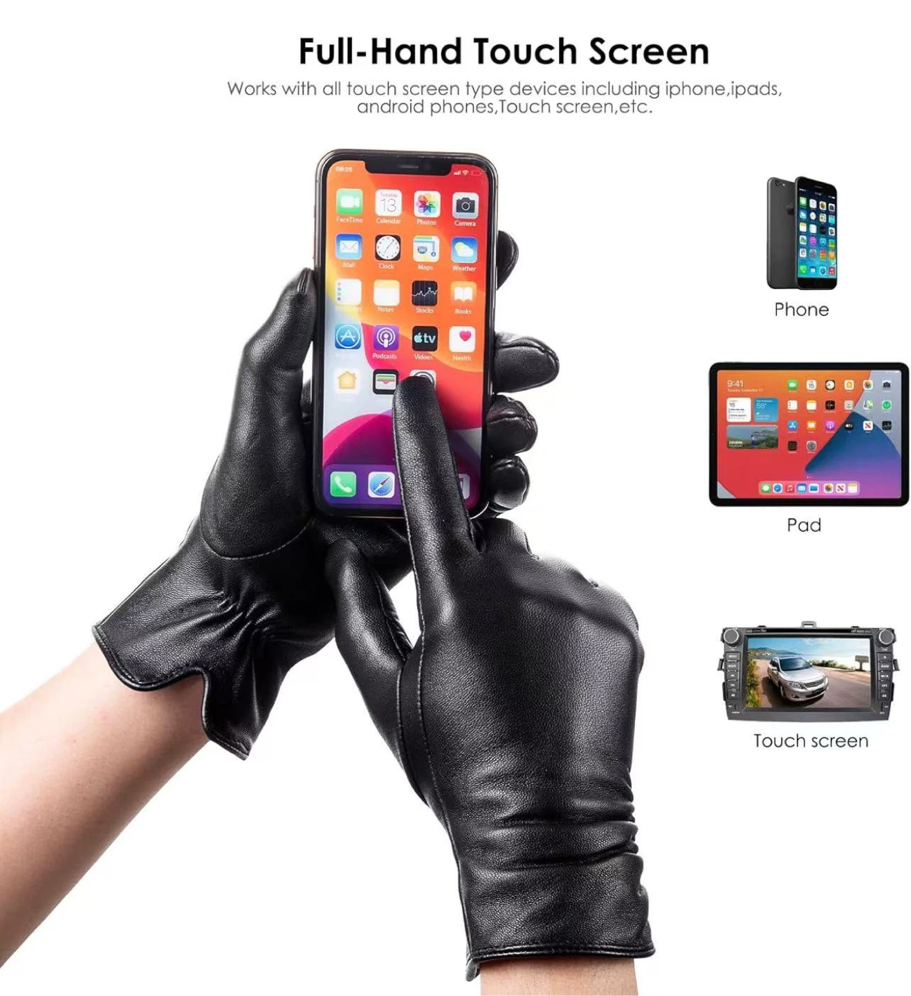 Leather Touchscreen Gloves with Cashmere Lining - photo 5