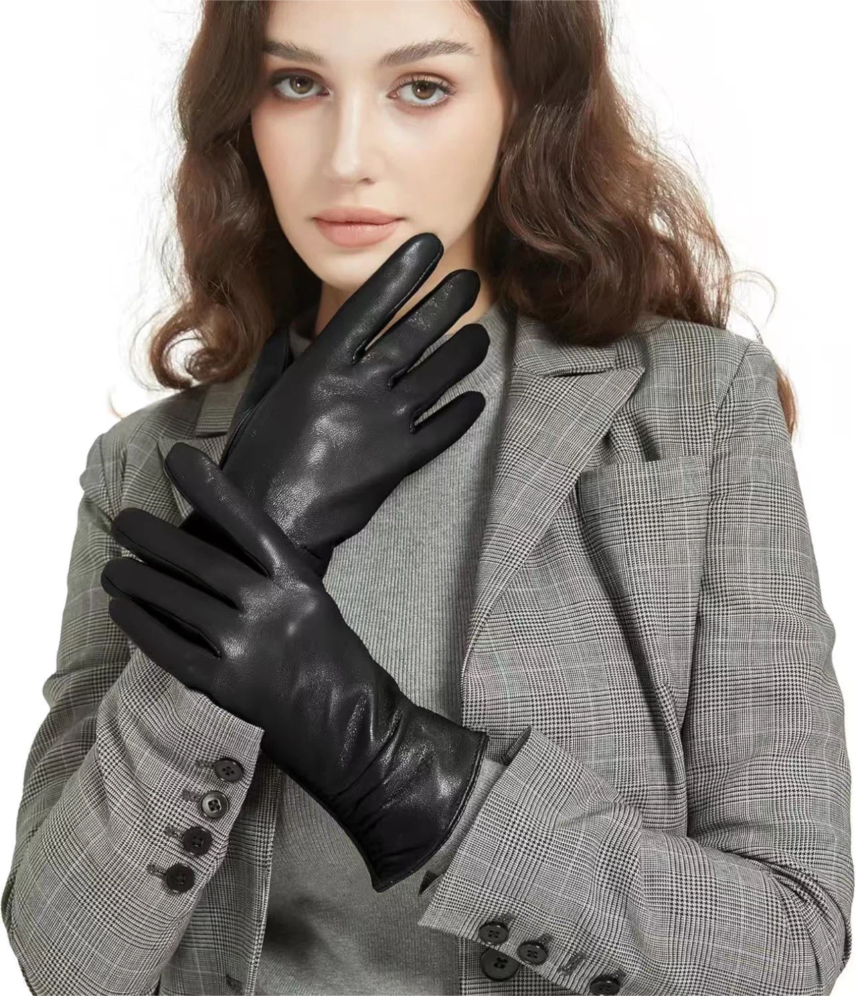 Leather Touchscreen Gloves with Cashmere Lining - photo 2