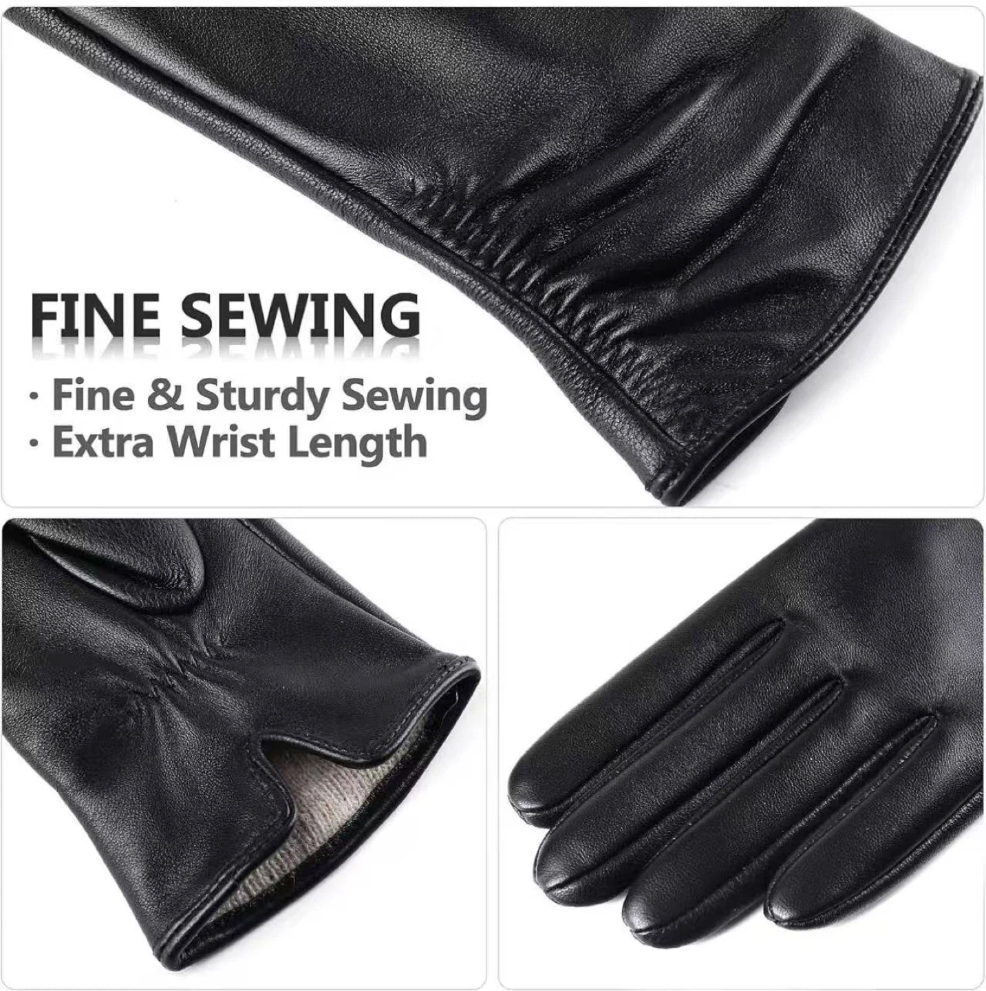 Leather Touchscreen Gloves with Cashmere Lining - photo 4